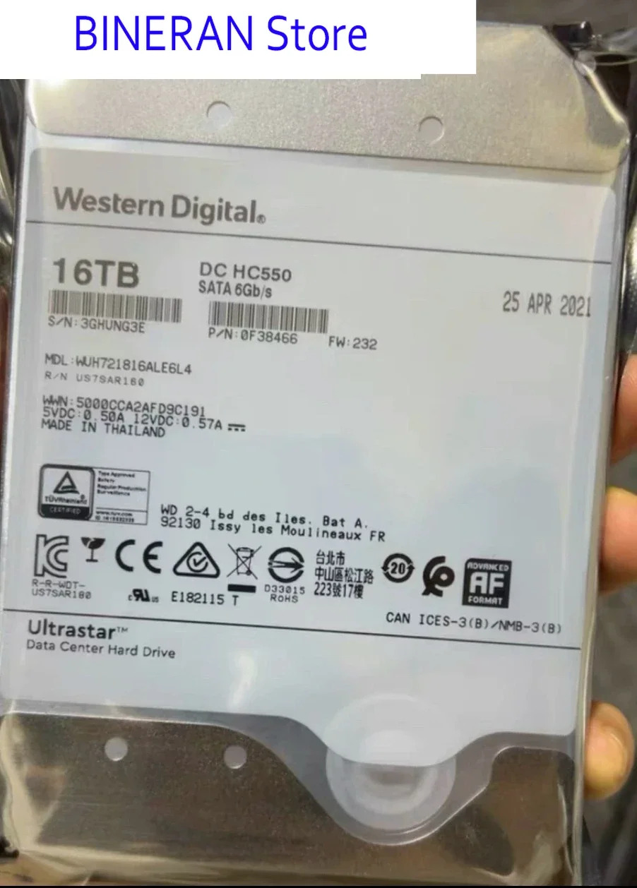 3.5인치 SATA 인터페이스를 갖춘 16TB WUH721816ALE6L4 16T 기계식 하드 드라이브