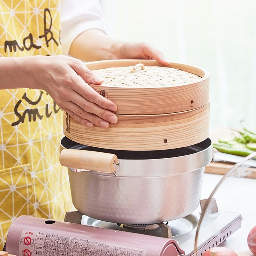 편백나무찜기 이단 히노끼 채소찜 만두찜 원형 20cm 널링 수프 냄비 단층 찜통, 20cm - 상품 이미지