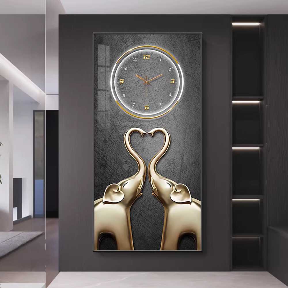 복 들어오는 그림 코끼리 시계 풍수 집들이 캔버스 SXS108 40x80cm 블랙 - 상세 이미지 3