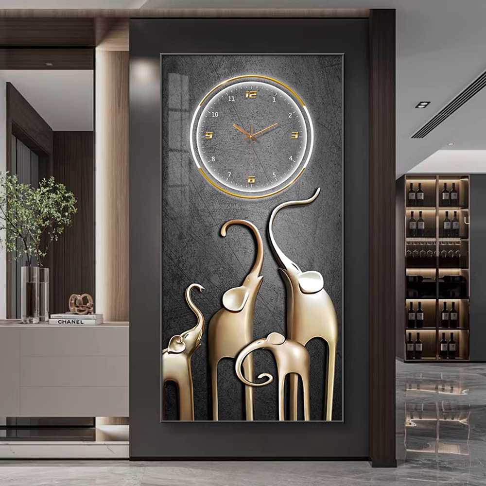 복 들어오는 그림 코끼리 시계 풍수 집들이 캔버스 SXS108 40x80cm 블랙 이미지 7