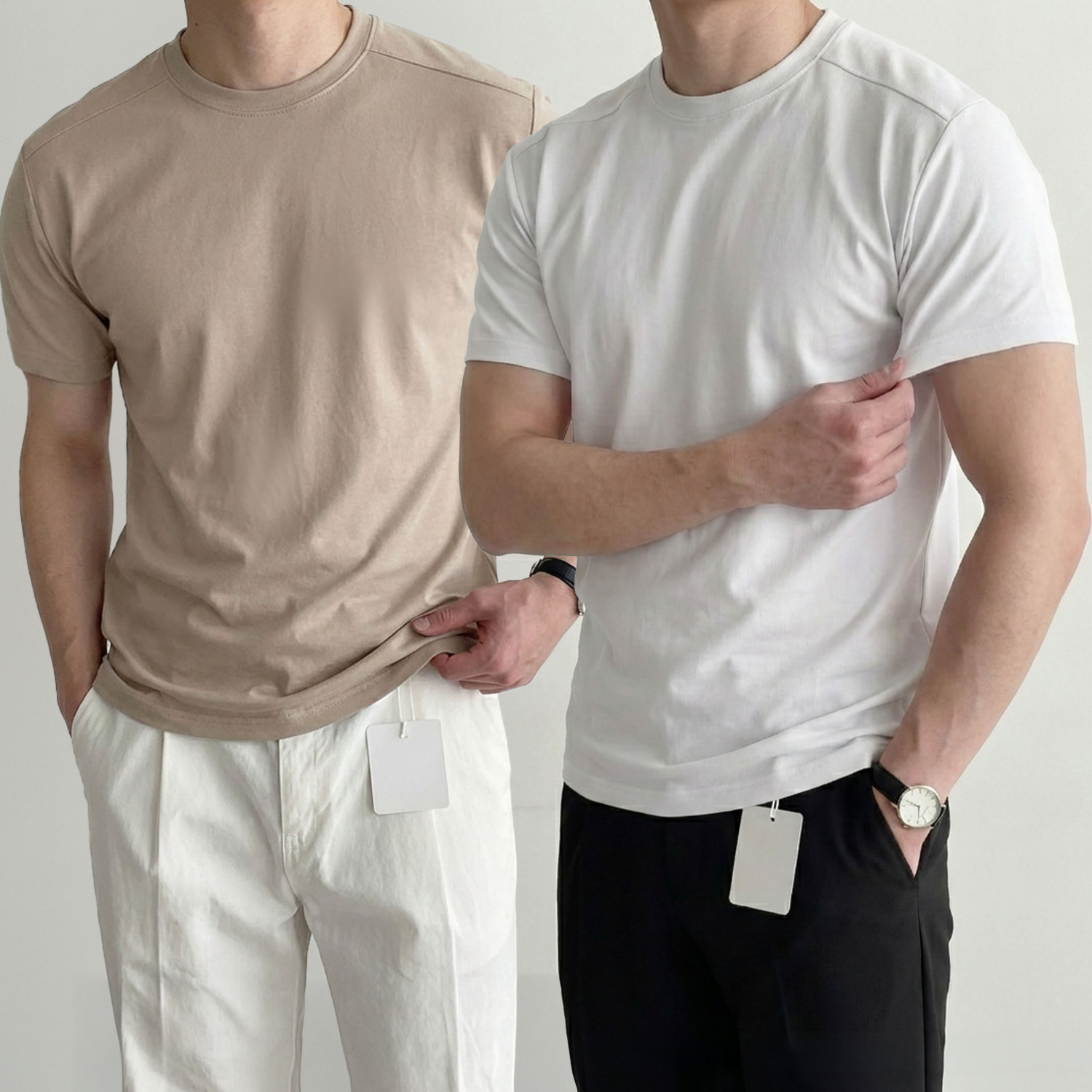 1+1 남자머슬핏반팔 쿨티 남자흰티 어깨넓어보이는반팔 흰티 머슬티 - 상품 이미지