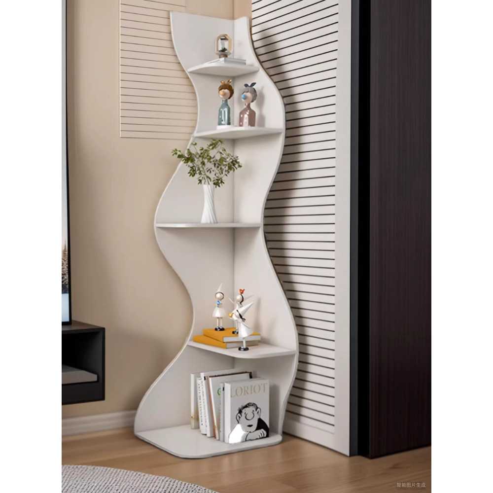 원목 코너 수납장 스탠딩 정리대 공간 서재 구석 틈새 50x48x182cm 해초 따뜻한 흰색 - 상세 이미지 2