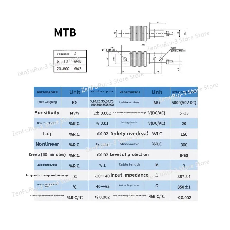 MTB 벨로우즈 계량력 센서 10/50/100/200/300/500KG