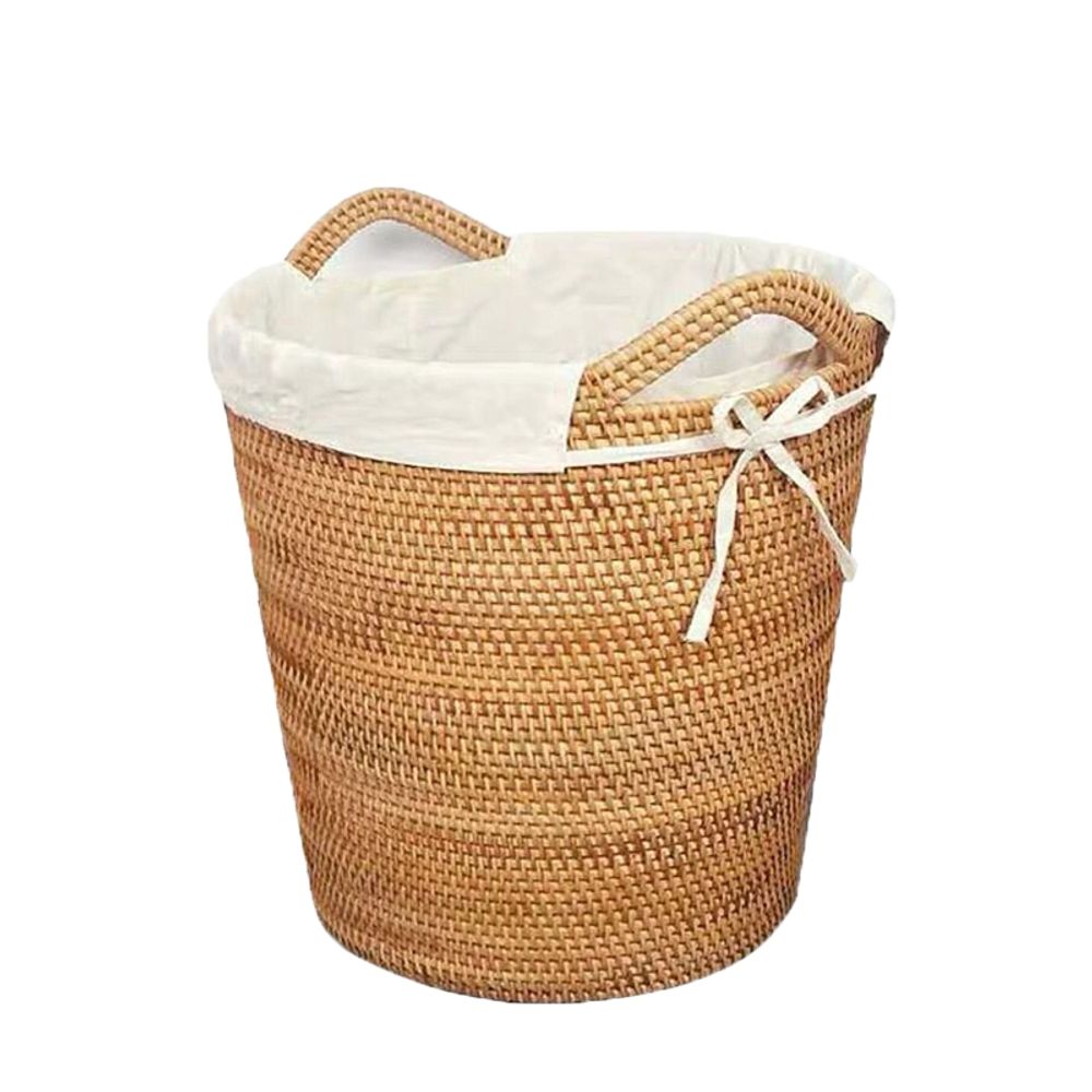 원형 라탄 바구니 소쿠리 햄퍼 정리함 수납바구니 인테리 안감 직경 38x39의 더러운 옷통 - 상품 이미지