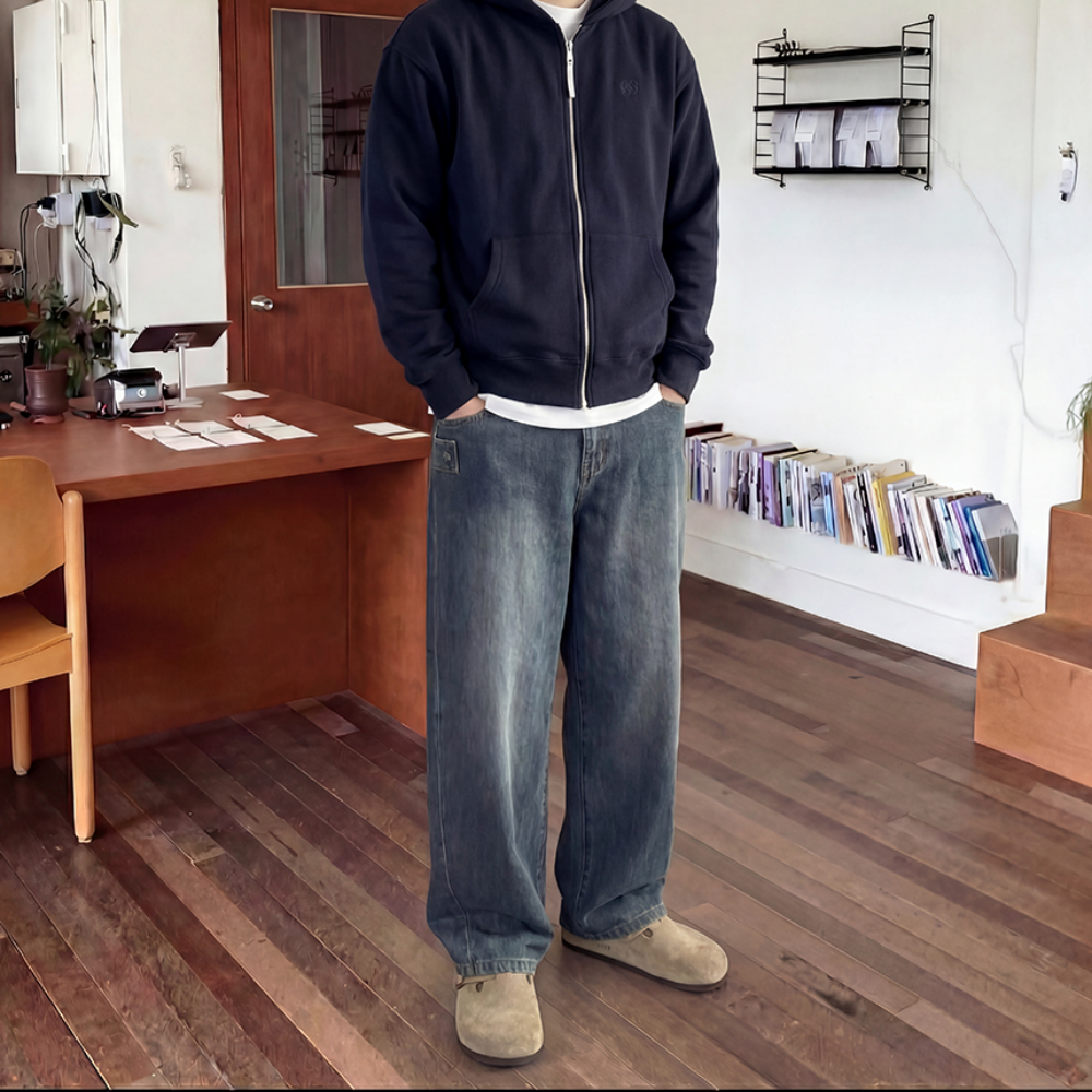 1+1 통청바지 남자와이드청바지 벌룬데님 남성진청데님 이미지 8