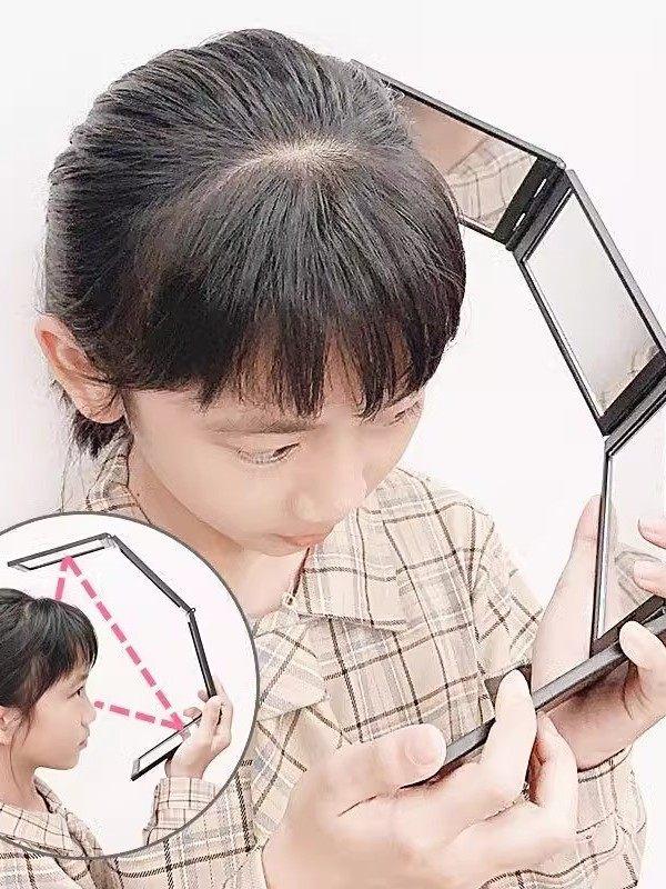 셀프 헤어컷 면거울 접이식 휴대용 뒤머리 화장 후면 블랙 4면 접이식 거울 1개 - 상세 이미지 3