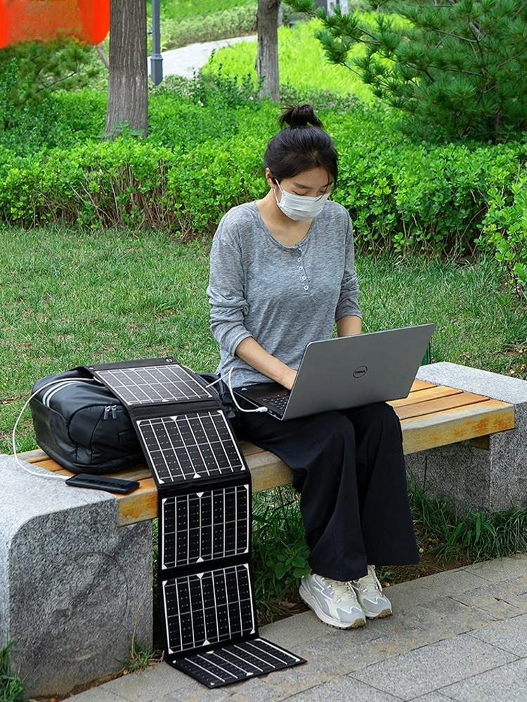 태양광 태양광패널 전원공급 인버터 ESS 장치 접이식 40W 블랙 듀얼 USB+ - 상품 이미지