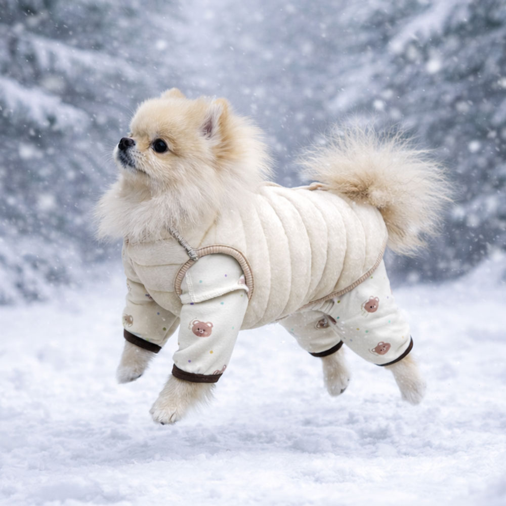강아지 패딩 조끼 대형견 누빔 겨울옷 경량 강아지옷 리버시블 몽실 아이보리 XS