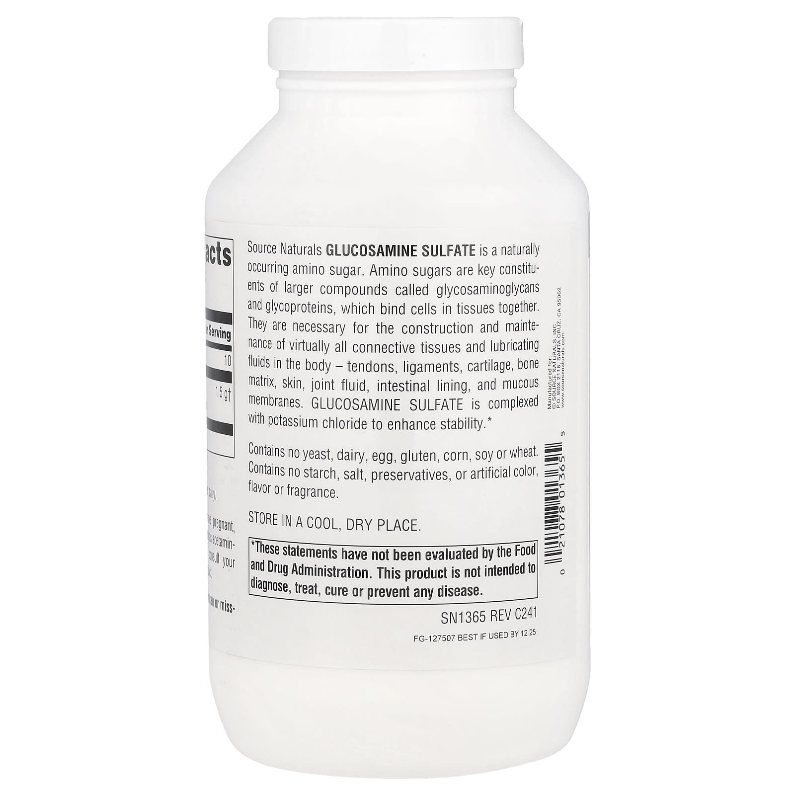 소스내추럴스 글루코사민 파우더 1500mg 453.5g 분말형태 1정, 2개 - 상세 이미지 3