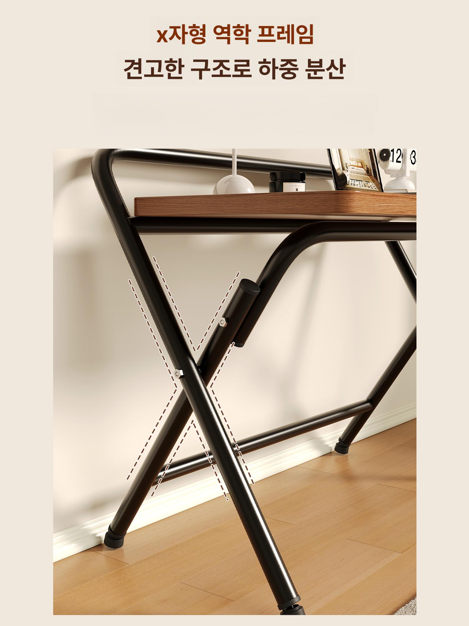 미니 접이식 책상 이동식 테이블 간편 조립 겸테이블 겸 80 x 50x72 딥월넛 블랙 - 상세 이미지 4