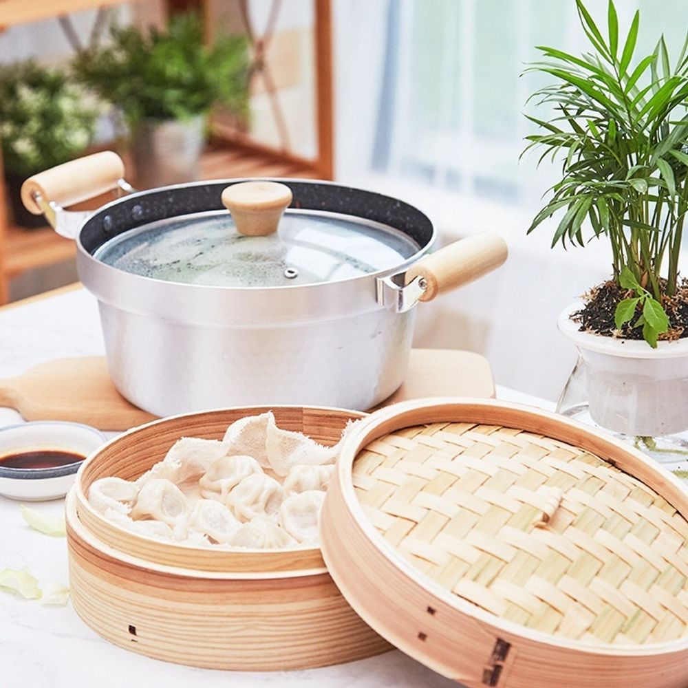 편백나무찜기 이단 히노끼 채소찜 만두찜 원형 20cm 널링 수프 냄비 단층 찜통, 20cm - 상세 이미지 3