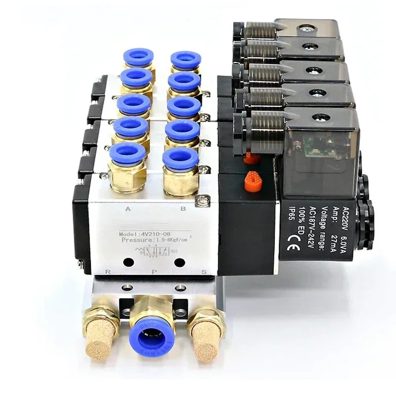 머플러 피팅 베이스 매니폴드 공압 솔레노이드 밸브 블록 AC 멀티 옵션 12 V 24V DC 110 220V 4V210-08 2 웨이 3 4/6