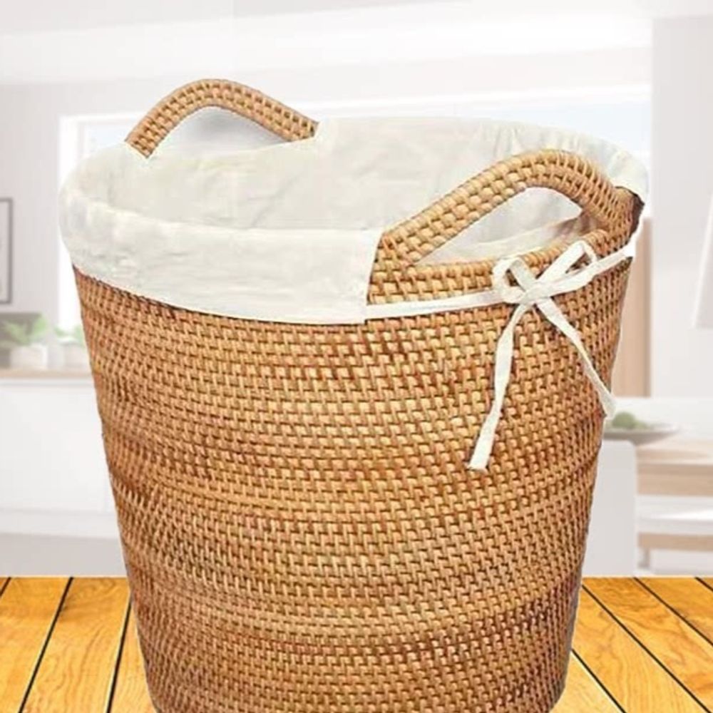 원형 라탄 바구니 소쿠리 햄퍼 정리함 수납바구니 인테리 안감 직경 38x39의 더러운 옷통 - 상세 이미지 2
