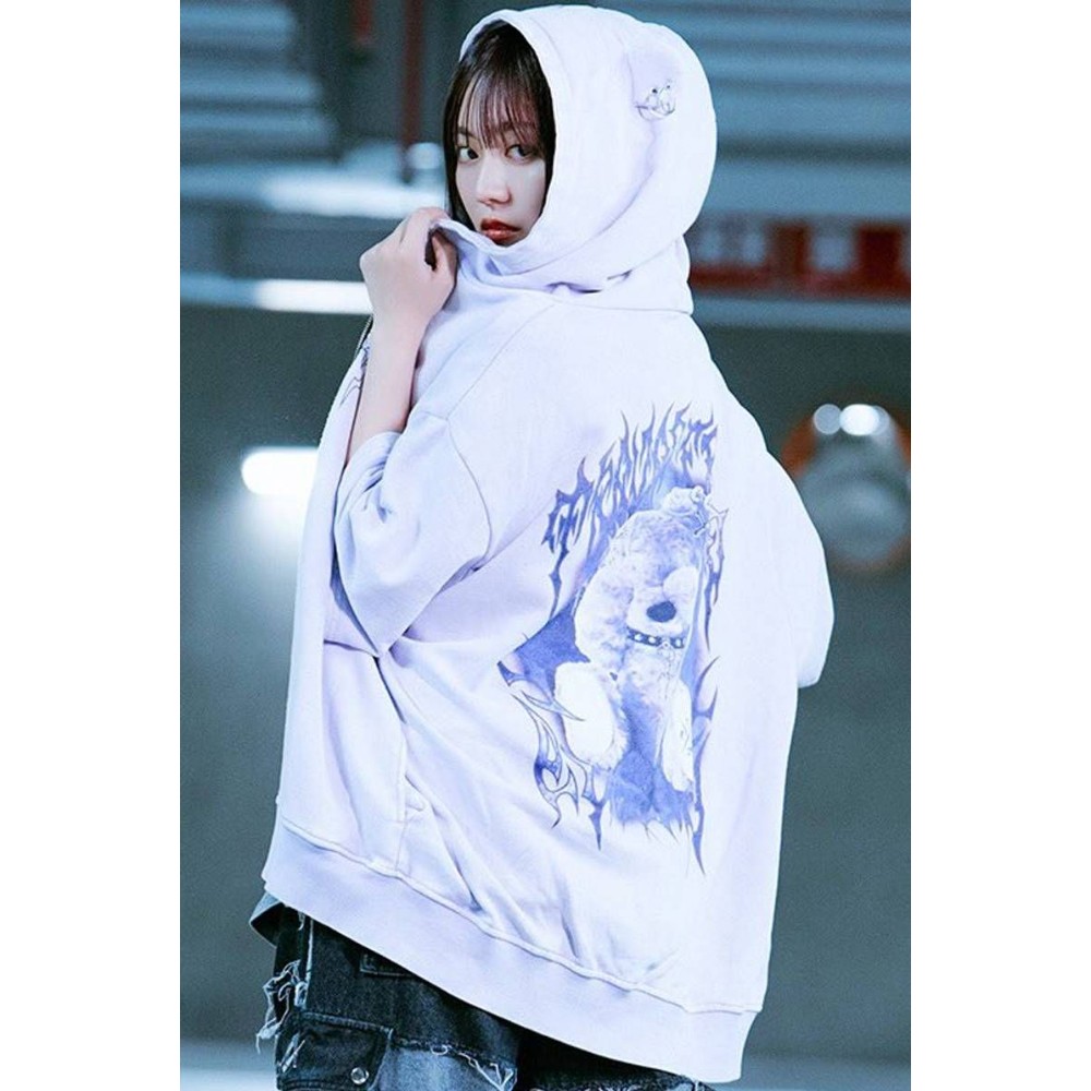 TRAVAS TOKYO 트라바스도쿄 곰돌이 귀 반팔 후드집업 파카 퍼플 - 상세 이미지 2