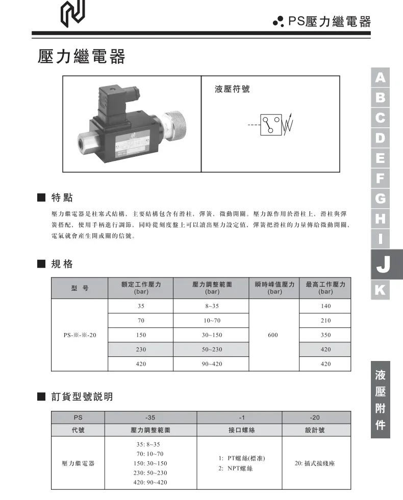 PS-70-1-20 35 150 230 420 압력 스위치