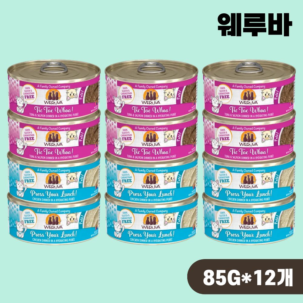 [+N포인트] 웨루바 캣 파테 주식캔 파우치 습식 2종 콤보, 85g, 12개 - 상품 이미지