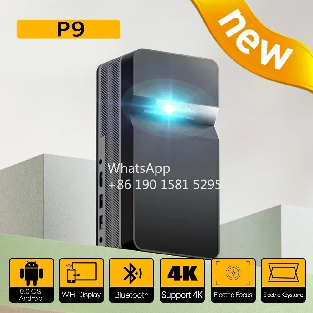 미니 프로젝터 P9 4K 3D 2700 ANSI 안드로이드호환 6.5 스마트 홈 시어터 숏 초점 TV 비디오 비머 HDR MEMC 포함