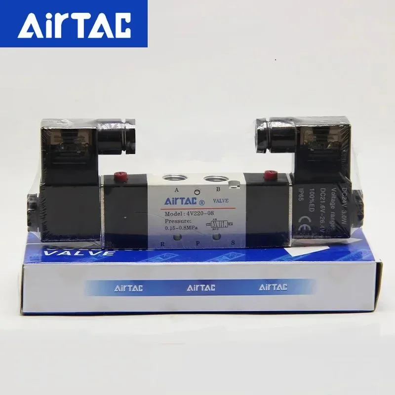 AirTAC 투 포지션 파이브 웨이 리버싱 밸브 12V 24V 110V 220V 4V120-06 4V220-08 4V320-10 4V420-15 솔레노이드 에어