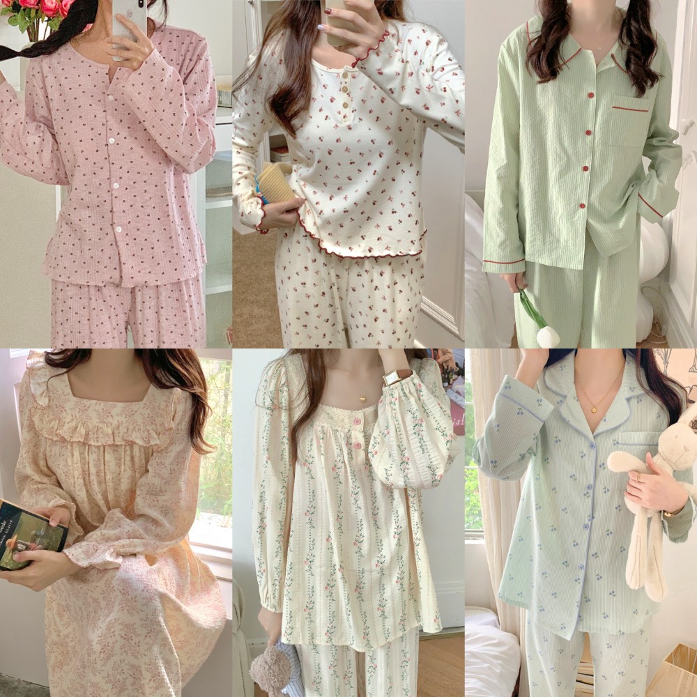 홈웨어 수면 여성 겨울잠옷 원피스 누빔 극세사 면 파자마 세트 제품 이미지