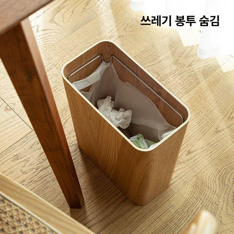 원목 휴지통 쓰레기통 호텔 인테리어 주방 업소용 라이트애쉬 메탈 링 포함 - 상세 이미지 5