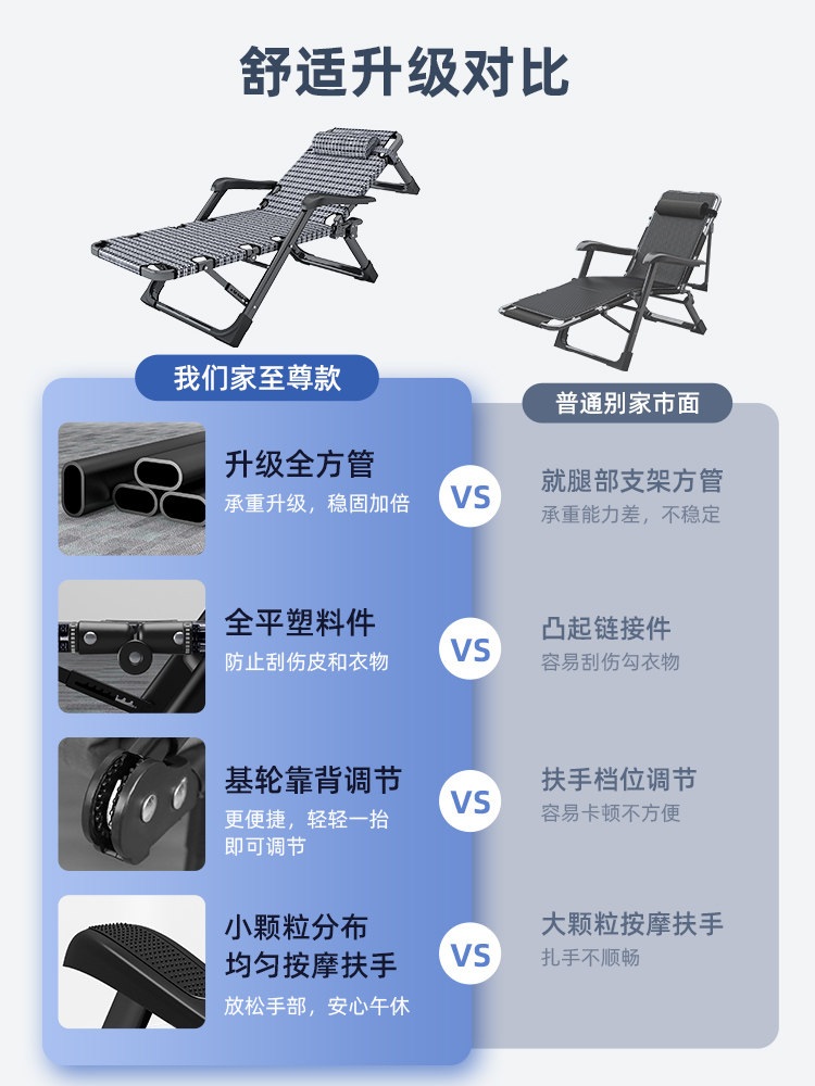 접이식 안락의자 사무실 낮잠 침대 각도조절 리클라이닝 하중지지 안락의자 다이아몬드 블랙 - 상세 이미지 3