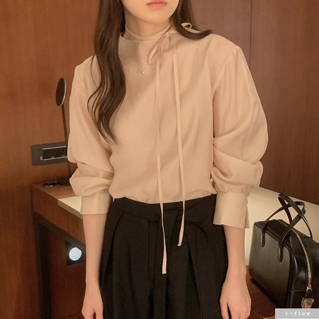 리젤 반목 스트랩 텐셀 블라우스 3col 봄 가을 쉬폰 실키 시스루 레이어드 제이플로우 - 상품 이미지