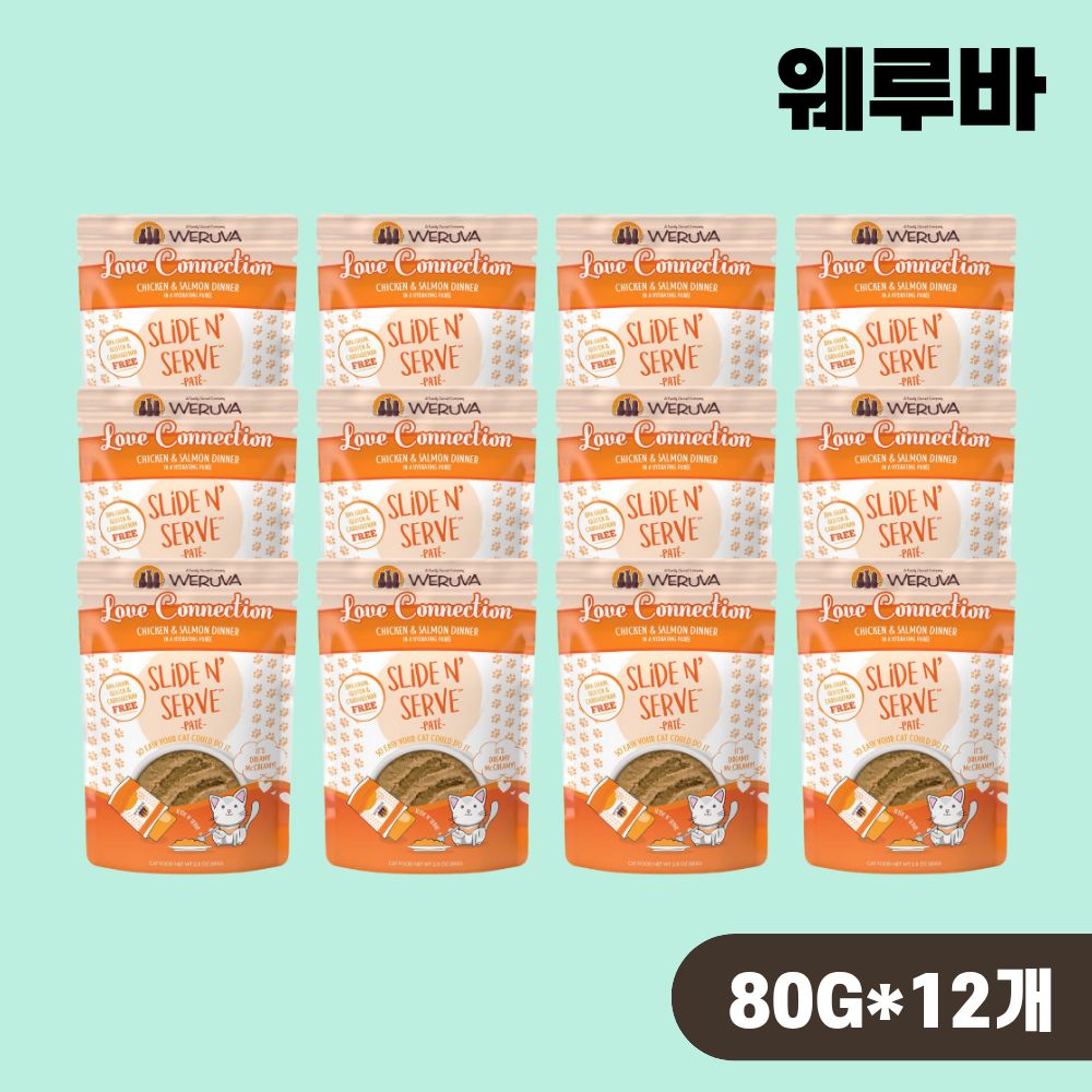 [+N포인트] 웨루바 캣 파테 주식캔 파우치 습식 더 러브 커넥션, 80g, 12개 - 상품 이미지