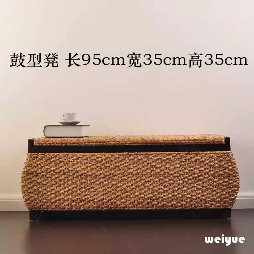 라탄 스툴 수납 벤치 긴의자 현관벤치의자 왕골 카페 90x35x35cm 드럼형 이미지 6