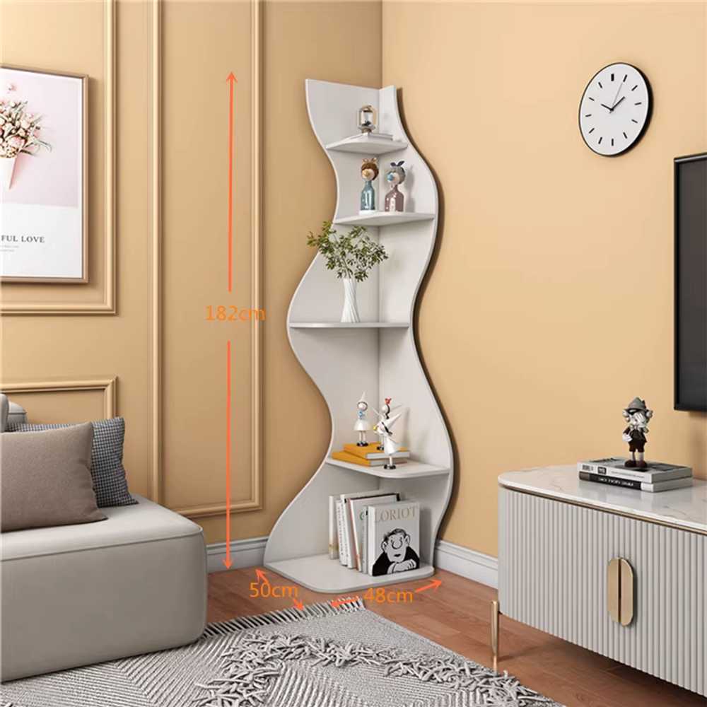원목 코너 수납장 스탠딩 정리대 공간 서재 구석 틈새 50x48x182cm 해초 따뜻한 흰색 이미지 6