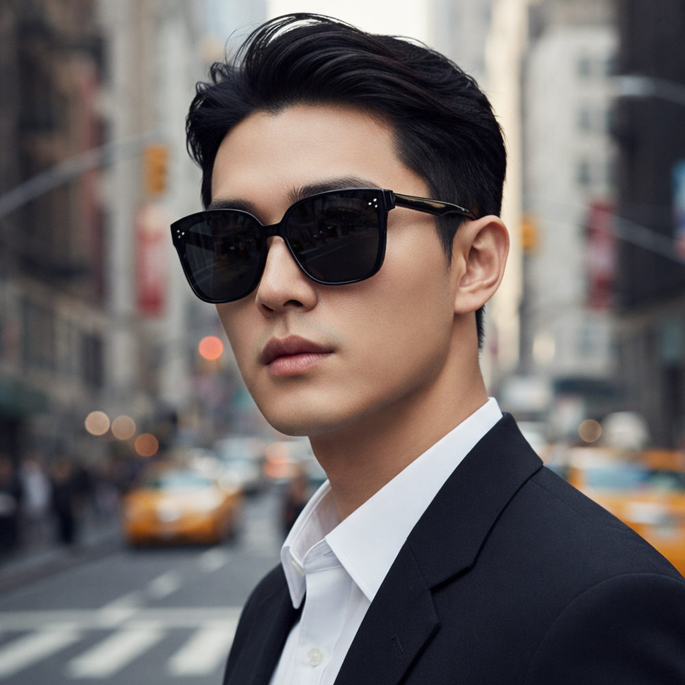 빅 오버 편광 선글라스 뿔테 사각 플랫바 남자 여자 오버사이즈 썬글라스 남성용 블랙 이미지 2
