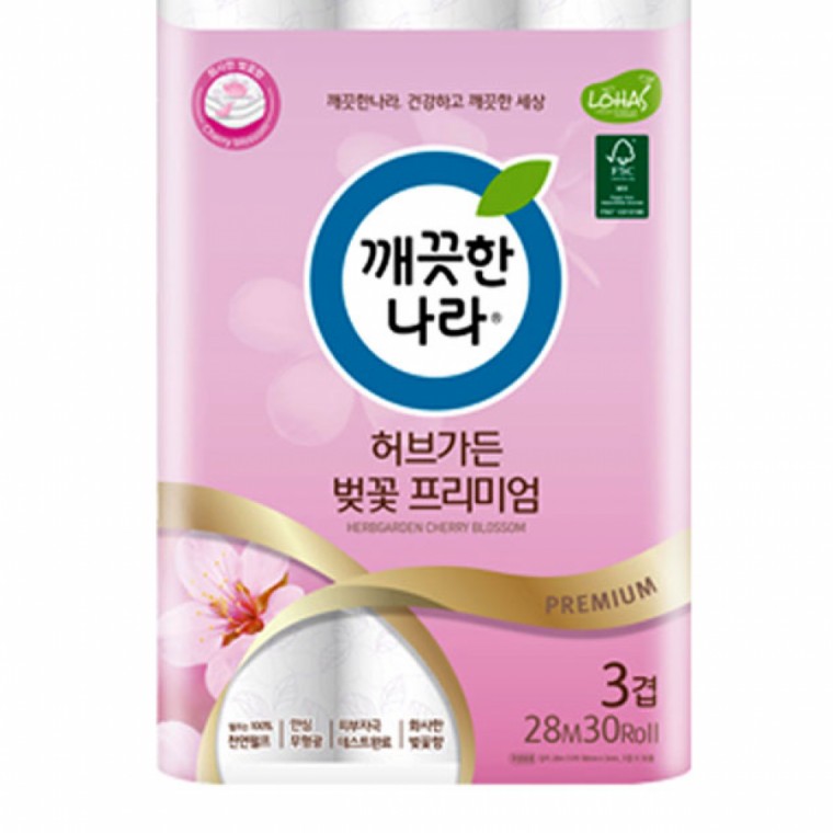 깨끗한나라 허브가든 인증 휴지 화장지 벚꽃프리미엄 향긋 벚꽃향 제균
