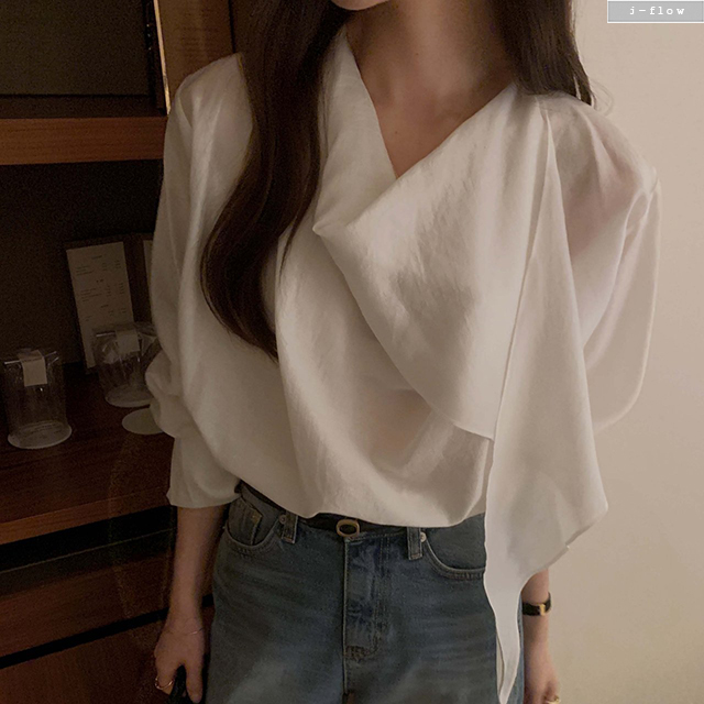 페럴 스카프넥 드레이프 오간자 블라우스 3col 봄 가을 시스루 루즈핏 하객 제이플로우 이미지 6