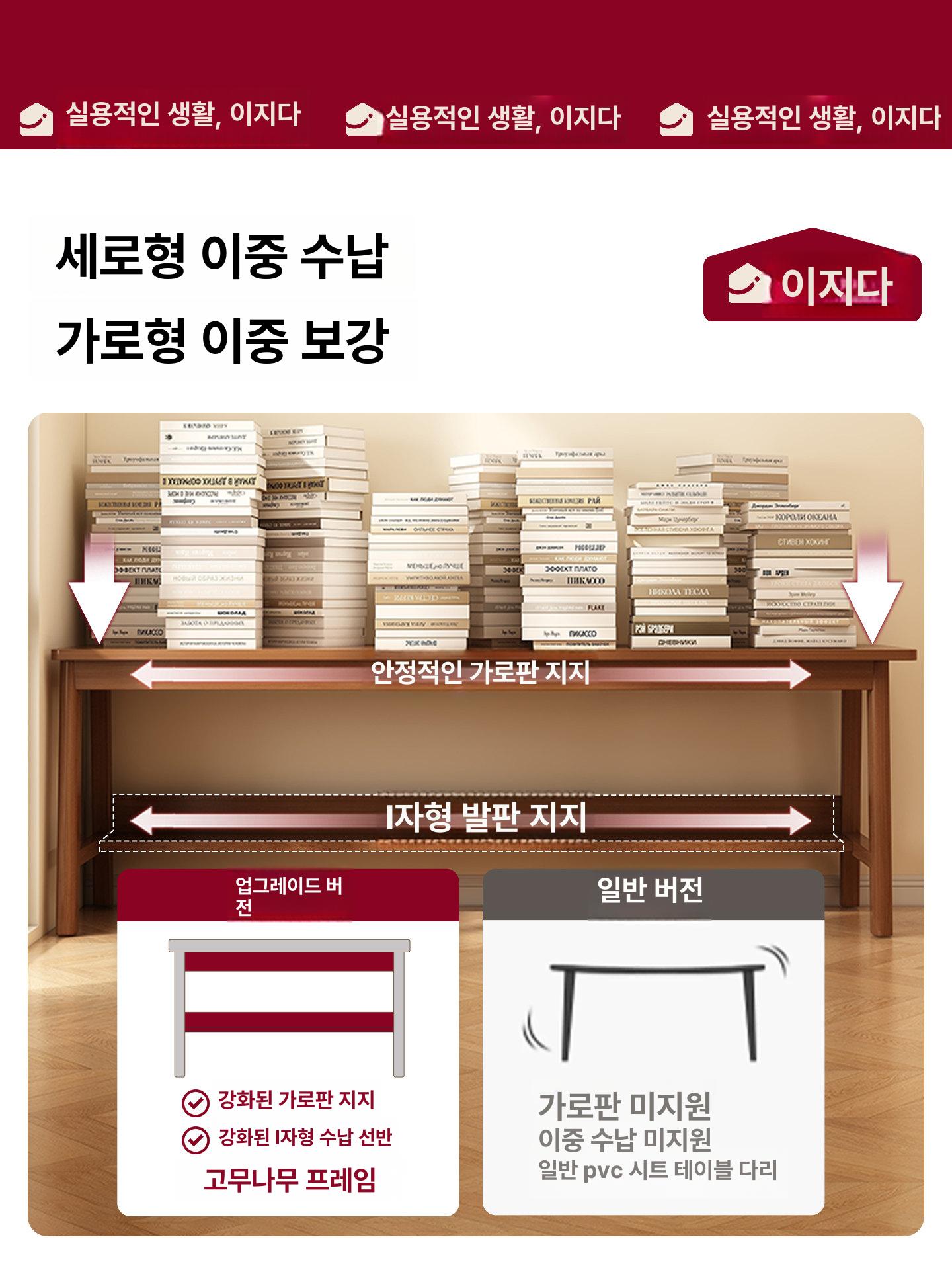 폭좁은 테이블 독서 선반 2단 탁자 거실 호두색 창가 호두색 120 x 40cm - 상세 이미지 2