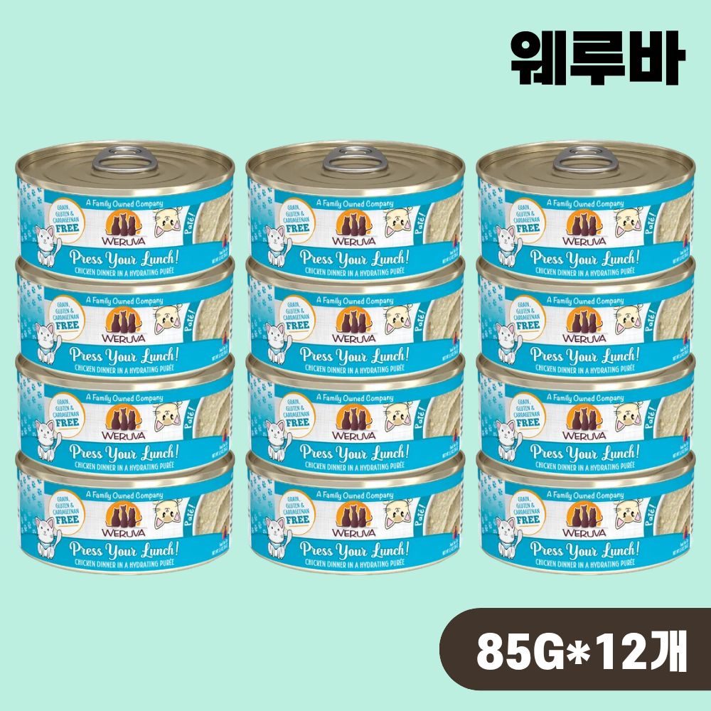 [+N포인트] 웨루바 캣 파테 주식캔 파우치 습식 프레스 유어 런치, 85g, 12개 - 상품 이미지