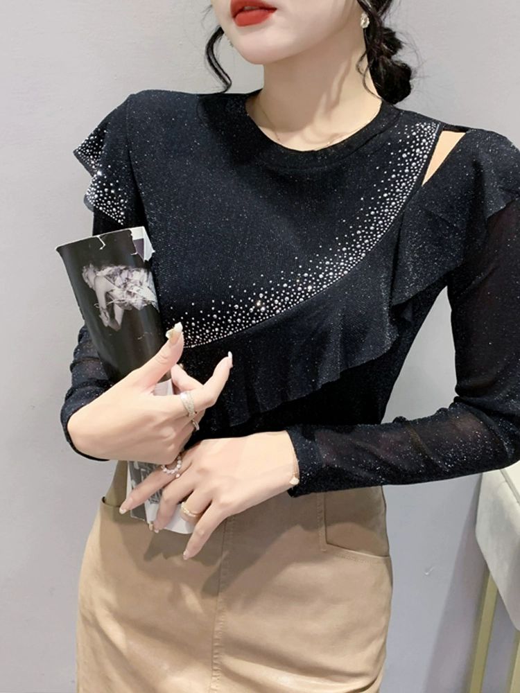 여성댄스복 라인 방송 왈츠 줌바 가을 스포츠 긴팔 라틴 블루 M - 상세 이미지 4