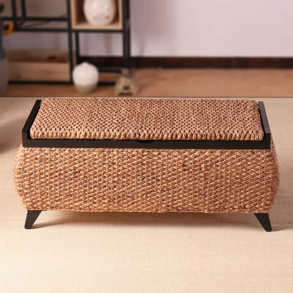 라탄 스툴 수납 벤치 긴의자 현관벤치의자 왕골 카페 90x35x35cm 드럼형 이미지 8