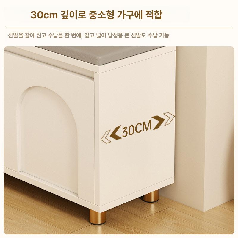 현관 벤치형 신발장 깔끔한 아파트 사무실 입구 신발벤치 120cm + 그레이 가죽 쿠션 - 상세 이미지 4