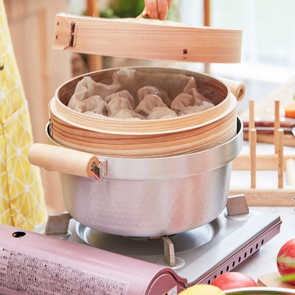 편백나무찜기 이단 히노끼 채소찜 만두찜 원형 20cm 널링 수프 냄비 단층 찜통, 20cm - 상세 이미지 2