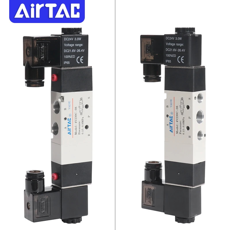 AirTAC 4V130C-06 4V230C-08 4V330C-10 4V430C-15 공압 에어 솔레노이드 밸브 5 포트 3위치 방향 반전 12V 24V 110V 220V