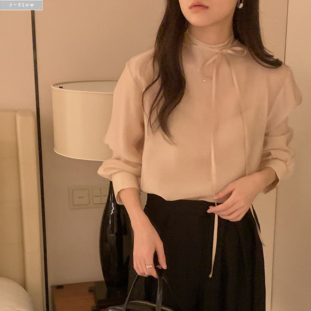 리젤 반목 스트랩 텐셀 블라우스 3col 봄 가을 쉬폰 실키 시스루 레이어드 제이플로우 이미지 8
