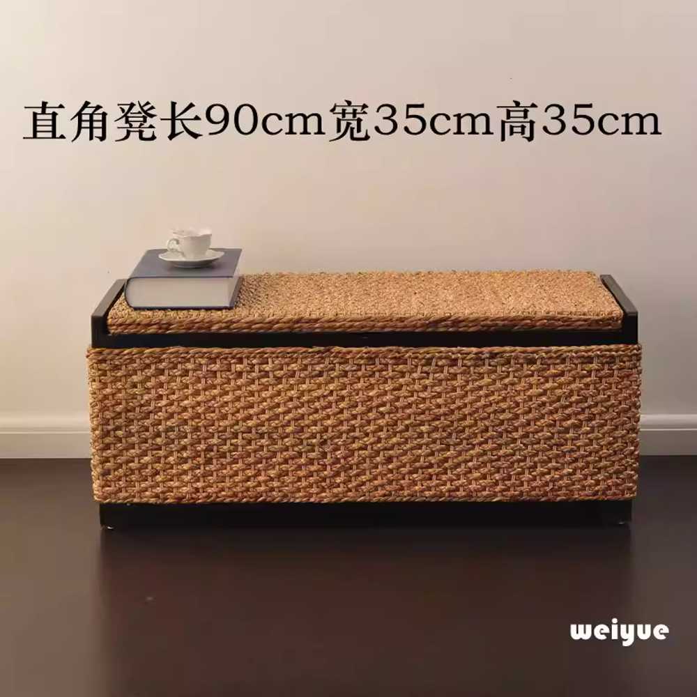 라탄 스툴 수납 벤치 긴의자 현관벤치의자 왕골 카페 90x35x35cm 드럼형 이미지 7