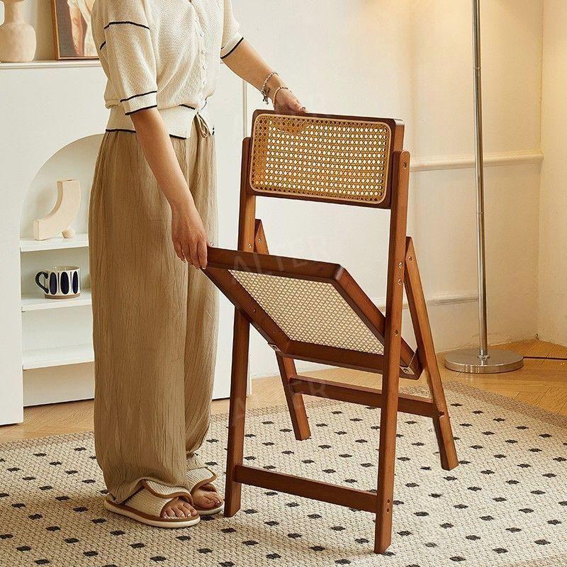 라탄 의자 카페 철제 접이식 라운지 빈티지 인테리어 북유럽 45cm 우드 - 상세 이미지 2