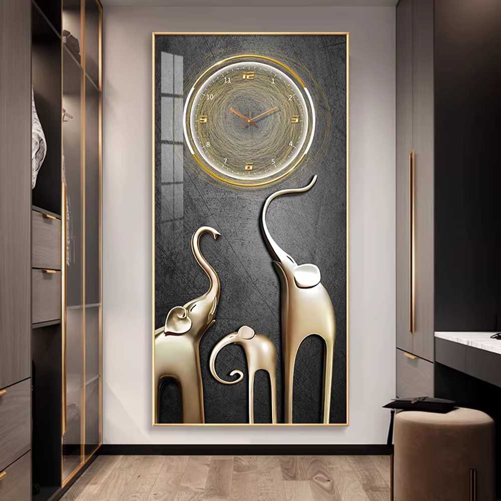 복 들어오는 그림 코끼리 시계 풍수 집들이 캔버스 SXS108 40x80cm 블랙 - 상세 이미지 4