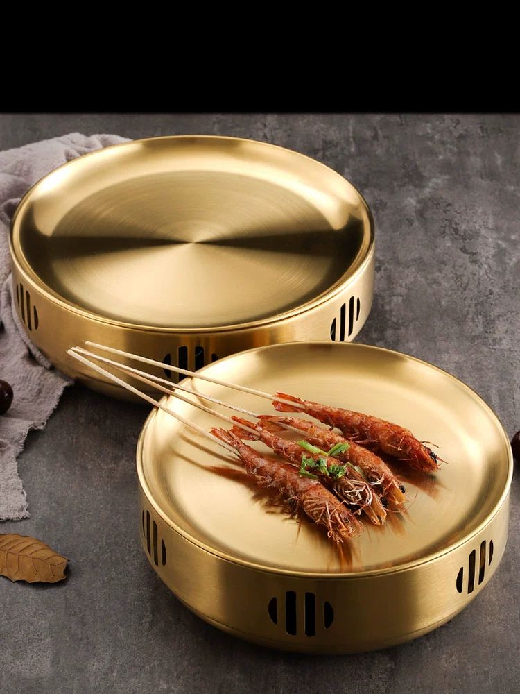 보온접시 워머 바베큐 스테인레스 가열 고체연료 알코올 17cm 골드