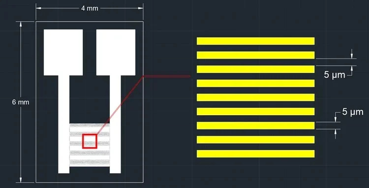5개 5미크론 투명 인터디지털 전극 석영 유리 습도 감지 MEMS
