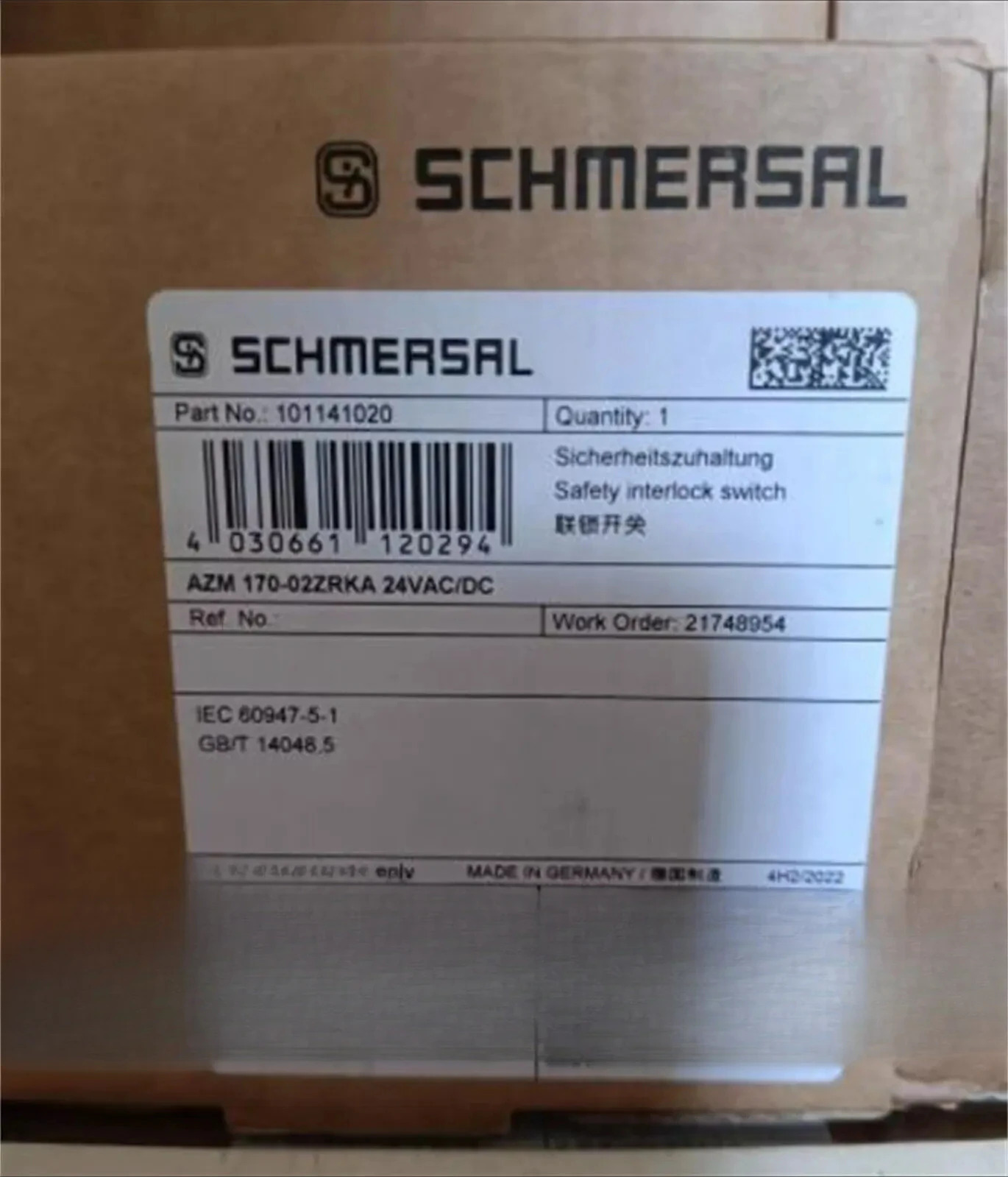 새 SCHMERSAL 안전 도어 잠금 스위치 AZM170-02ZRKA