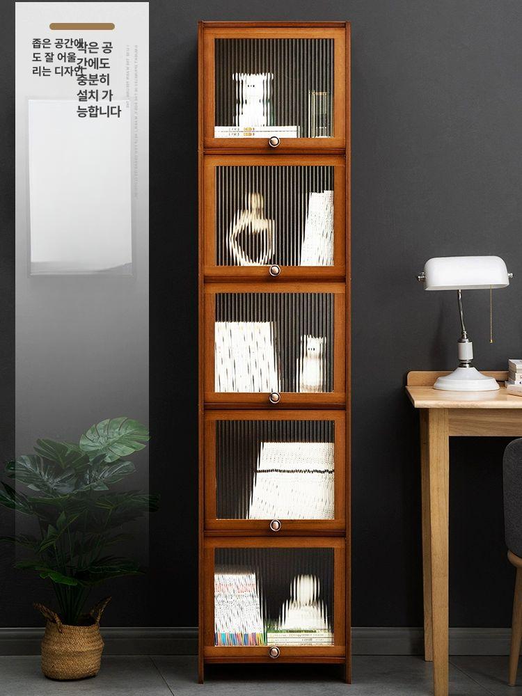 원목 그릇장 주방 컵 장식장 찬장 진열장 3단 부엌 창홍 투명 플립 도어 5칸 40길이 - 상세 이미지 3