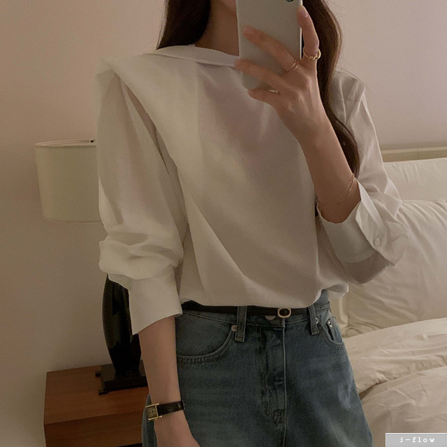 페럴 스카프넥 드레이프 오간자 블라우스 3col 봄 가을 시스루 루즈핏 하객 제이플로우 - 상세 이미지 4