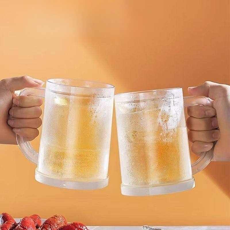 이중 얼음컵 맥주잔 시원한 냉동 보냉 손잡이 플라스틱 대용량 이중벽 쿨링컵 - 상세 이미지 3