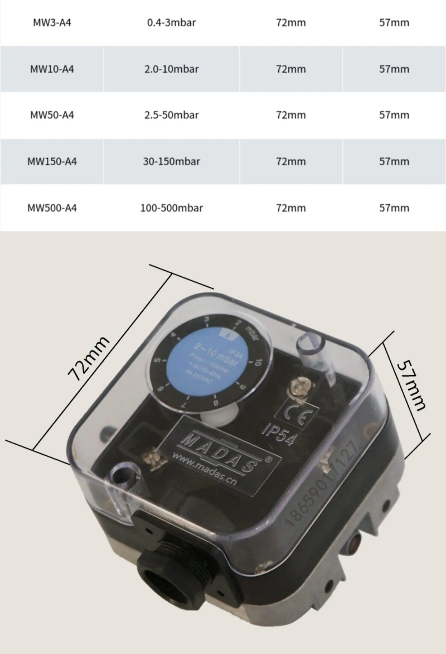 MW3-A4 MW10 MW50 150 500 에어 압력 스위치 A4